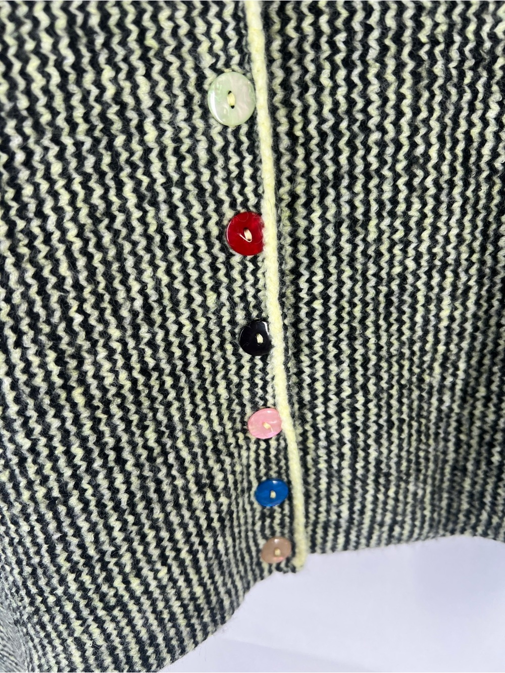 Olive Striped Cardigan with Colorful Buttons - Picture 4 of 13